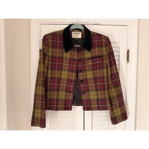 VINTAGE Kasper A.S.L. 6 Plaid Blazer W/velvet Collar Multicolor